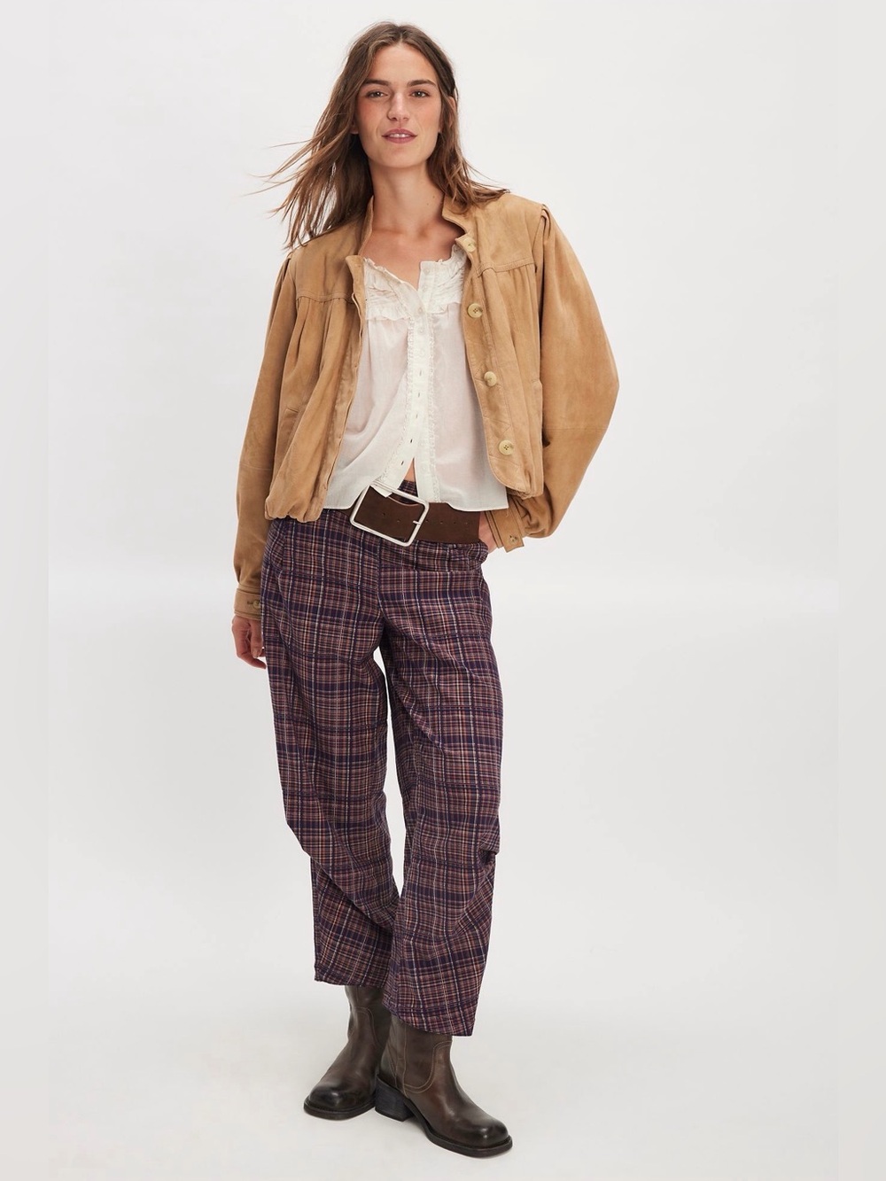NWOT Free People Nice Choice Pull On Pants in Navy Combo Plaid